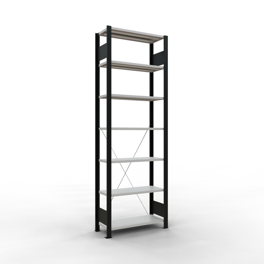 Immagine del prodotto: Scaffalatura per documenti SCHULTE campata base, monofronte, senza spondine posteriori, portata per piano 85 kg, nero, AxLxP , 2.300 x 750 x 300 mm