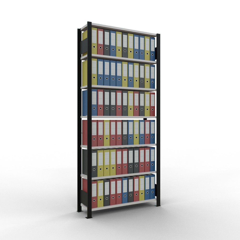 Immagine del prodotto n. 2: Scaffalatura per documenti SCHULTE campata base, monofronte, senza spondine posteriori, nero, portata per piano 85 kg, AxLxP 2.300 x 1.000 x 300 mm