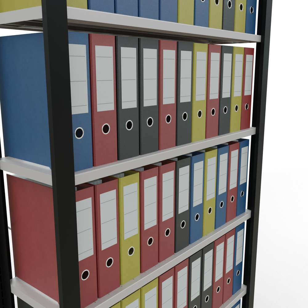 Immagine del prodotto n. 3: Scaffalatura per documenti SCHULTE campata base, monofronte, senza spondine posteriori, nero, portata per piano 85 kg, AxLxP 2.300 x 1.000 x 300 mm