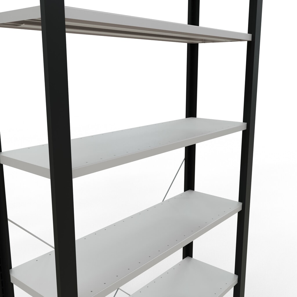 Scaffalatura per documenti SCHULTE campata base, monofronte, senza spondine posteriori, nero, portata per piano 85 kg, AxLxP 2.300 x 1.000 x 300 mm Immagine del prodotto n. 4: Scaffalatura per documenti SCHULTE campata base, monofronte, senza spondine posteriori, nero, portata per piano 85 kg, AxLxP 2.300 x 1.000 x 300 mm