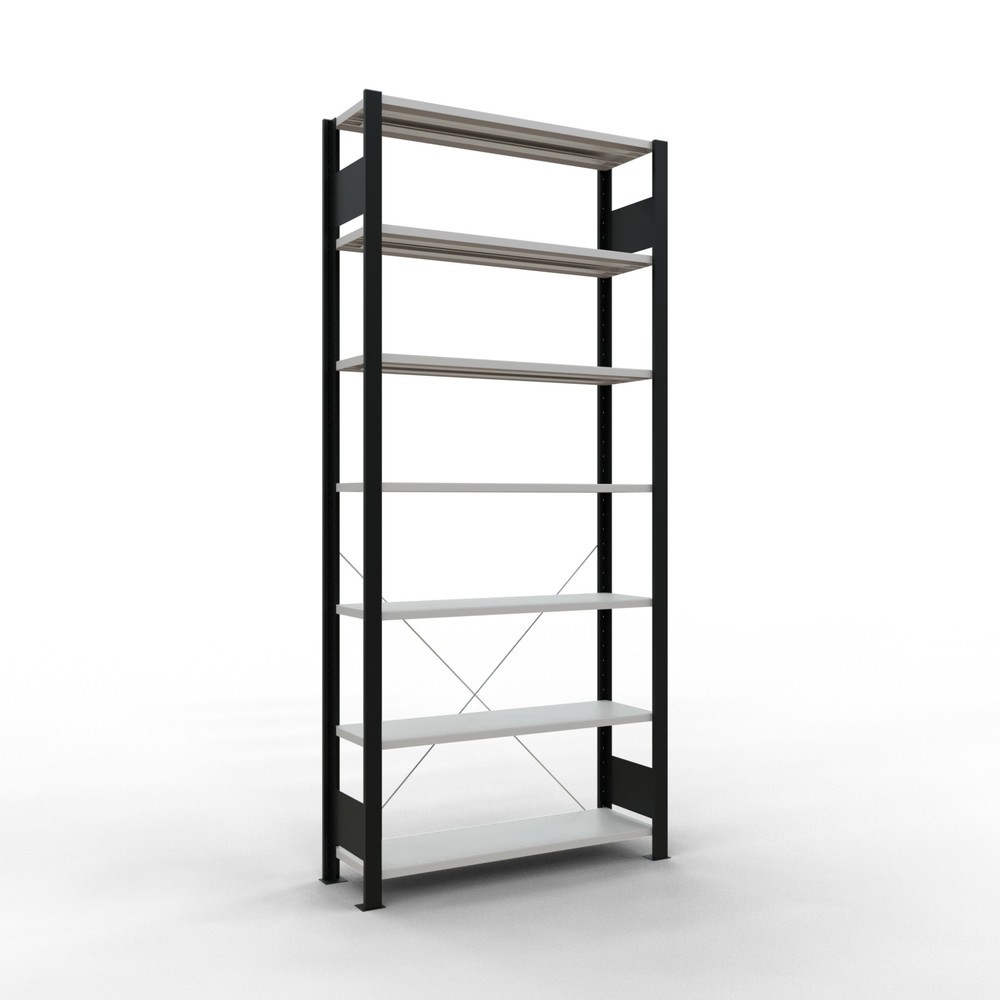 Immagine del prodotto n. 1: Scaffalatura per documenti SCHULTE campata base, monofronte, senza spondine posteriori, nero, portata per piano 85 kg, AxLxP 2.300 x 1.000 x 300 mm