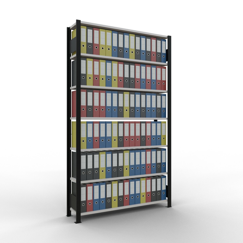 Immagine del prodotto n. 2: Scaffalatura per documenti SCHULTE campata base, monofronte, senza spondine posteriori, nero, portata per piano 85 kg, AxLxP 2.300 x 1.300 x 300 mm