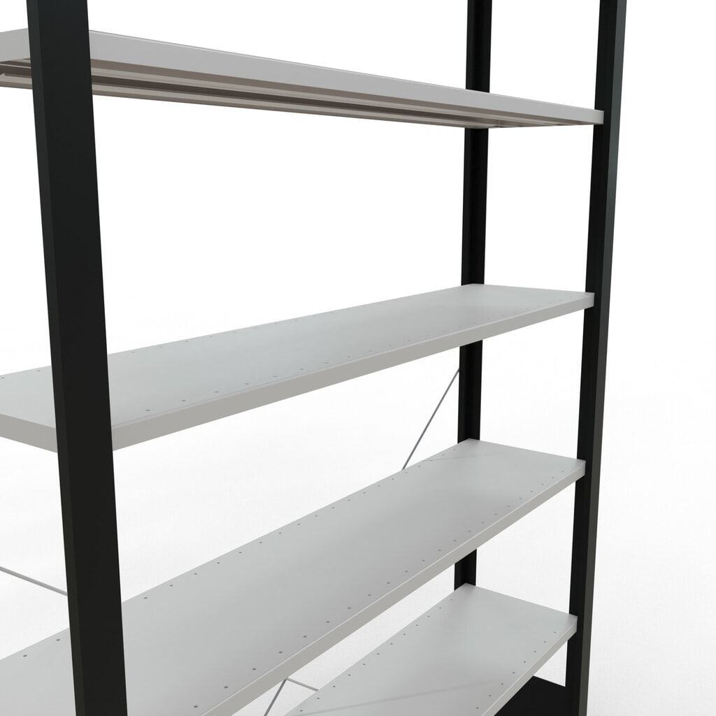 Immagine del prodotto n. 4: Scaffalatura per documenti SCHULTE campata base, monofronte, senza spondine posteriori, nero, portata per piano 85 kg, AxLxP 2.300 x 1.300 x 300 mm