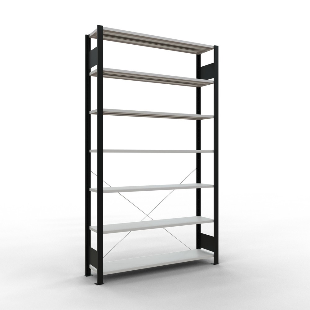 Immagine del prodotto: Scaffalatura per documenti SCHULTE campata base, monofronte, senza spondine posteriori, nero, portata per piano 85 kg, AxLxP 2.300 x 1.300 x 300 mm