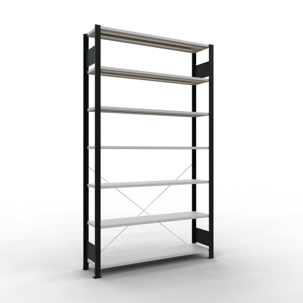 Immagine del prodotto: Scaffalatura per documenti SCHULTE campata base, monofronte, senza spondine posteriori, nero, portata per piano 85 kg, AxLxP 2.300 x 1.300 x 300 mm