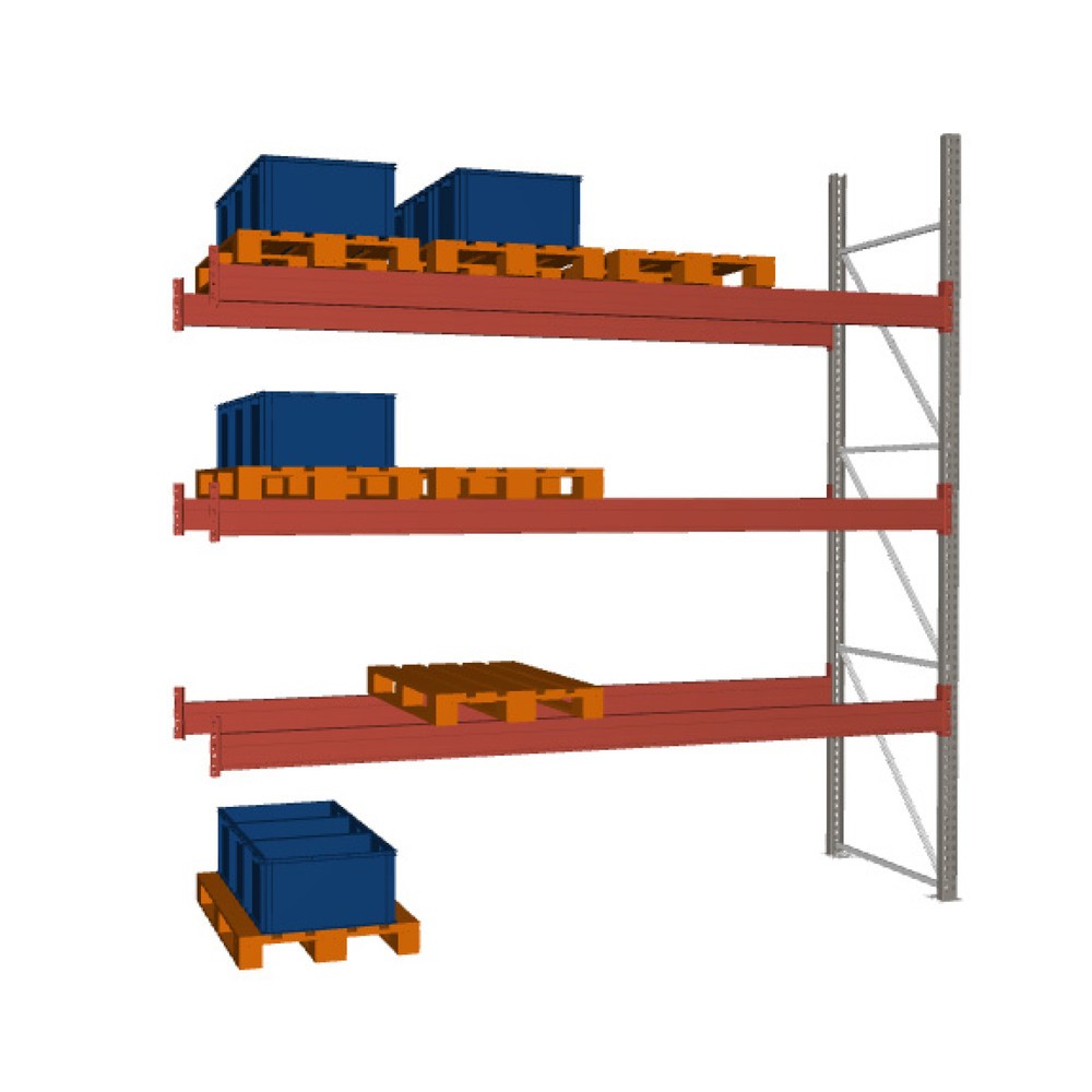 Immagine del prodotto: Scaffalatura porta-pallet META MULTIPAL, campata aggiuntiva, carico scaffale 3.880 kg, 16 posti pallet, altezza 3,8 m