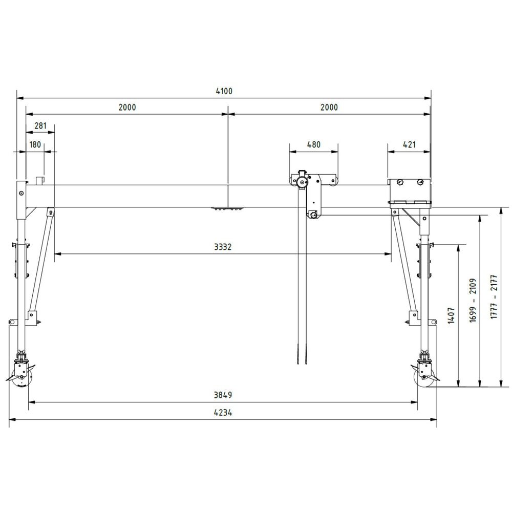 Immagine del prodotto n. 3: SCHILLING Gru a portale in alluminio con traversa divisibile, mobile, altezza totale max. 2.560 mm, portata 500 kg