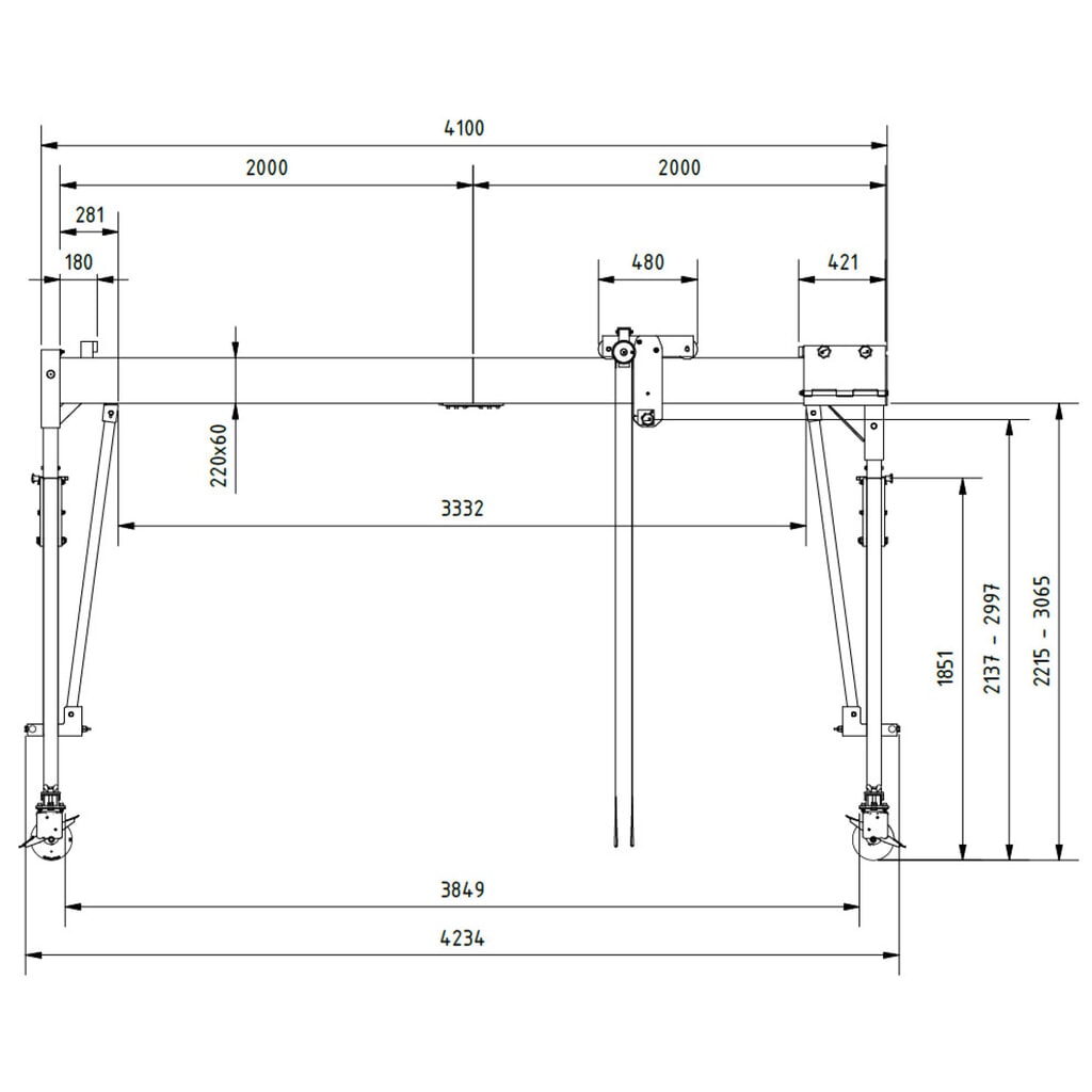 Immagine del prodotto n. 3: SCHILLING Gru a portale in alluminio con traversa divisibile, mobile, altezza totale max. 3.470 mm, portata 500 kg