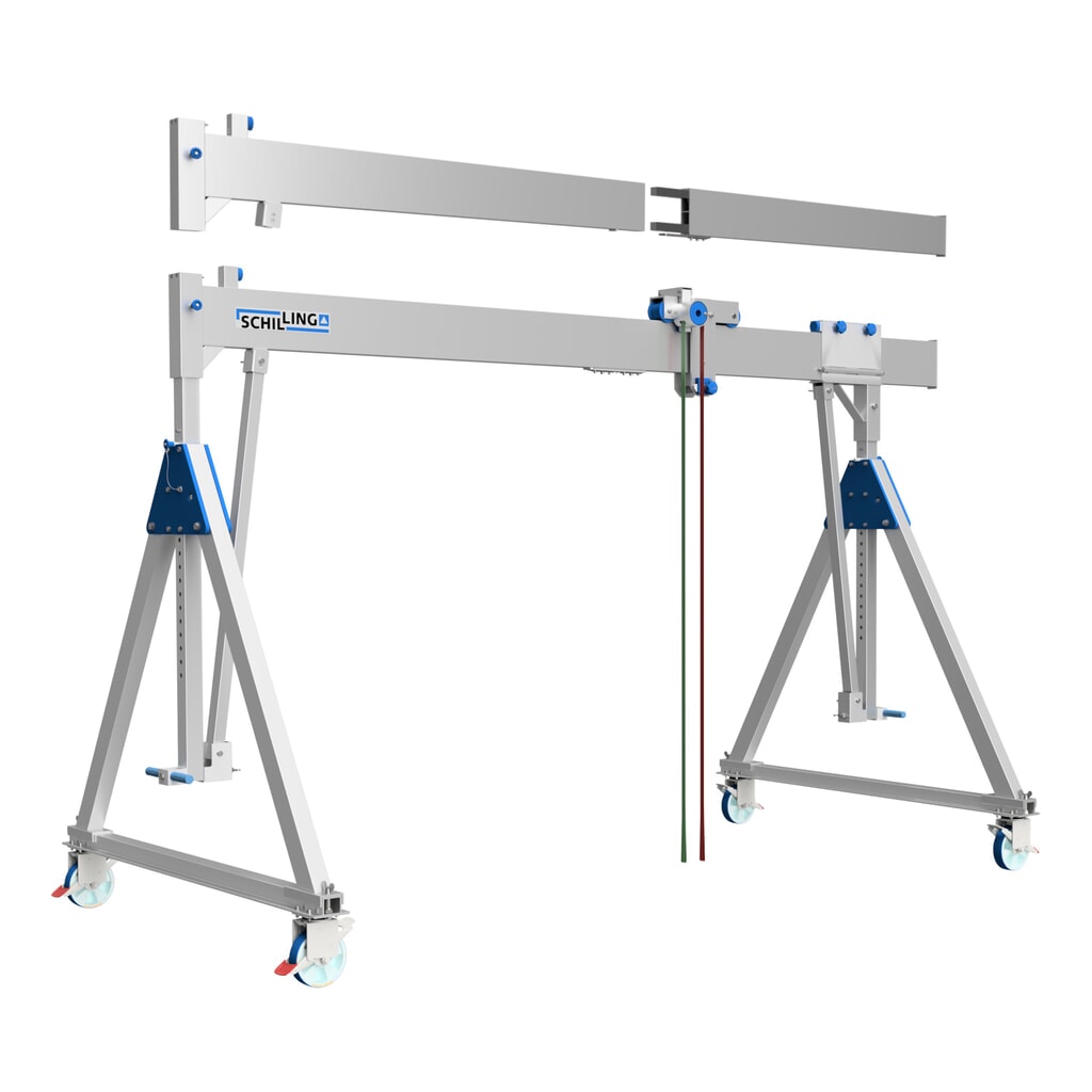 SCHILLING Gru a portale in alluminio con traversa divisibile, mobile, altezza totale max. 3.470 mm, portata 500 kg Immagine del prodotto: SCHILLING Gru a portale in alluminio con traversa divisibile, mobile, altezza totale max. 3.470 mm, portata 500 kg