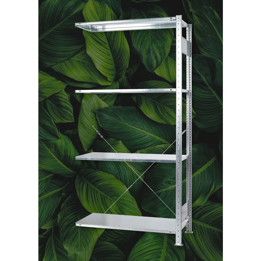 Immagine del prodotto n. 3: SCHULTE Green scaffalatura a ripiani montaggio a incastro, campata aggiuntiva, portata per piano 150 kg zincata, HxLxP 2.000 x 1.000 x 600 mm