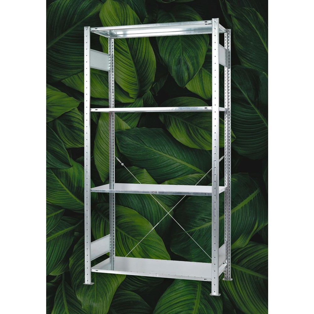 Immagine del prodotto n. 2: SCHULTE Green scaffalatura a ripiani montaggio a incastro, campata base, portata per piano 150 kg, zincata, HxLxP 2.000 x 1.000 x 600 mm