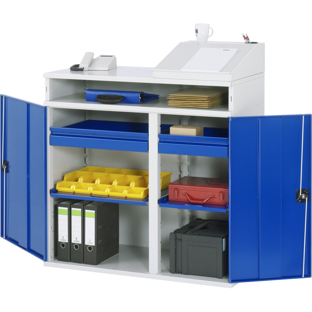 Armadio scrittoio RAU, HxBxT 1.060-1.220 x 1.100 x 520 mm, cassetti 2 x 80 mm. Immagine del prodotto: Armadio scrittoio RAU, HxBxT 1.060-1.220 x 1.100 x 520 mm, cassetti 2 x 80 mm.