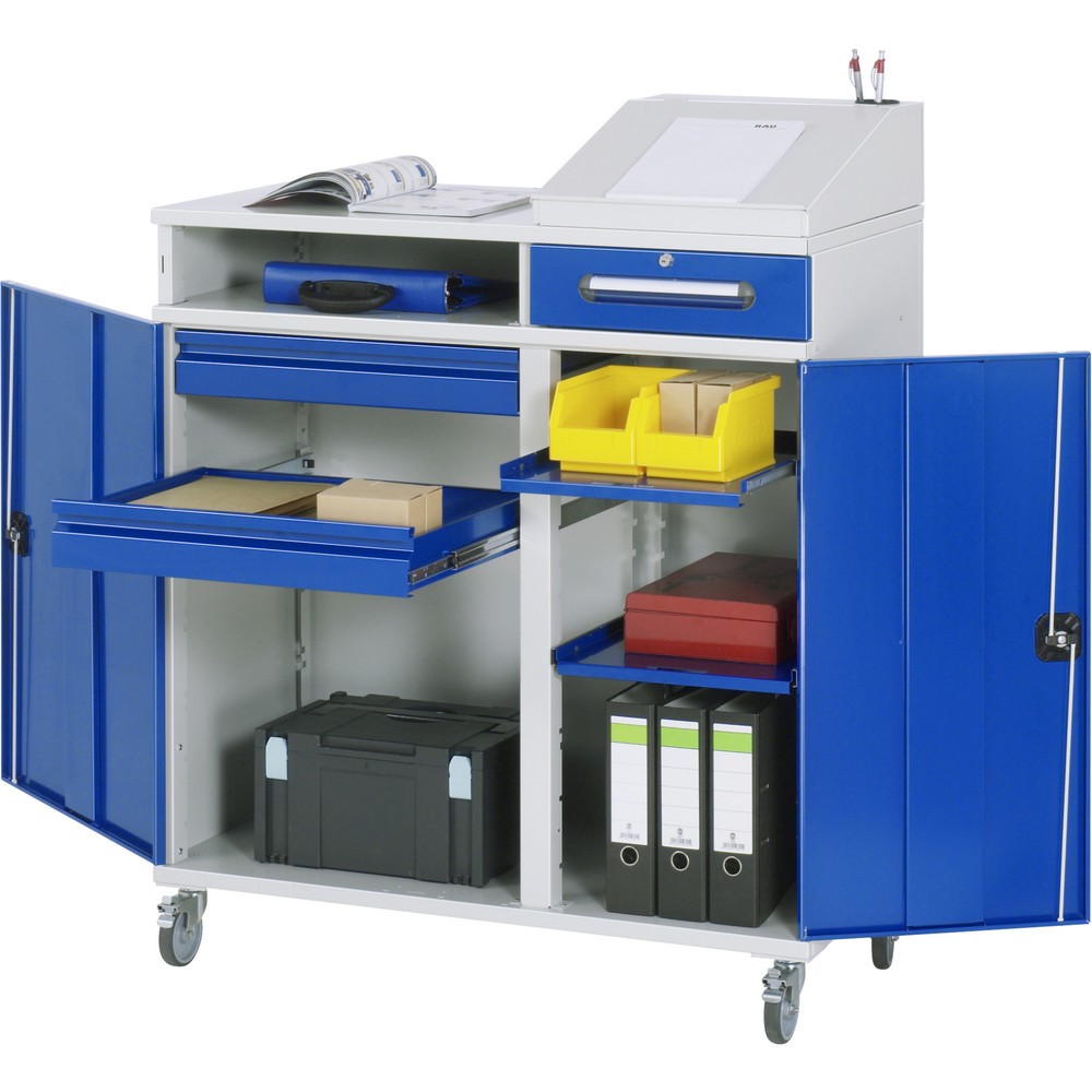Immagine del prodotto n. 1: Scrittoio mobile RAU, AxLxP 1.185-1.345 x 1.100 x 520 mm, cassetti 2 x 80, 1 x 120 mm