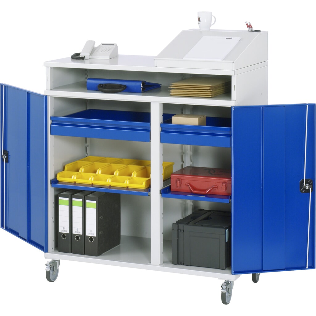 Immagine del prodotto: Leggio su ruote mobile RAU, HxBxT 1.185-1.345 x 1.100 x 520 mm, cassetti 2 x 80 mm.