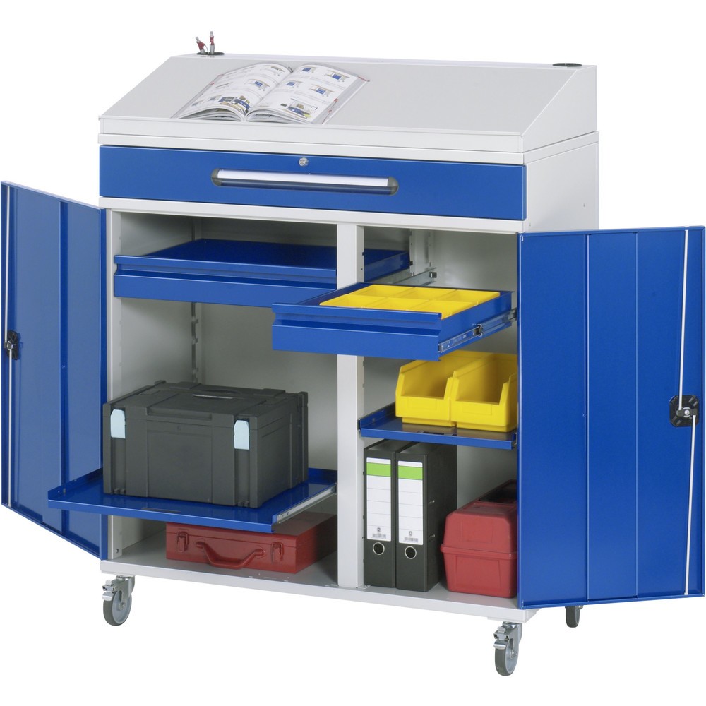 Immagine del prodotto n. 1: Scrittoio mobile RAU, AxLxP 1.235-1.345 x 1.100 x 520 mm, cassetti 2 x 80, 1 x 120 mm