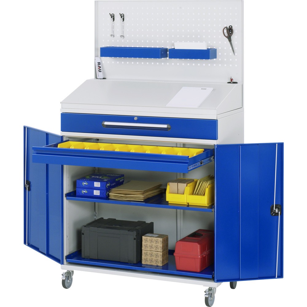Immagine del prodotto n. 1: Scrittoio mobile RAU, AxLxP 1.235-1.895 x 1.100 x 520 mm, cassetti 1 x 80, 1 x 120 mm