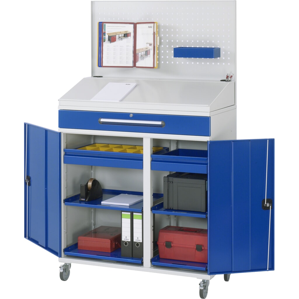 Leggio su ruote mobile RAU, HxBxT 1.235-1.895 x 1.100 x 520 mm, con 2 cassetti da 80 e 1 cassetto da 120 mm. Immagine del prodotto n. 3: Leggio su ruote mobile RAU, HxBxT 1.235-1.895 x 1.100 x 520 mm, con 2 cassetti da 80 e 1 cassetto da 120 mm.