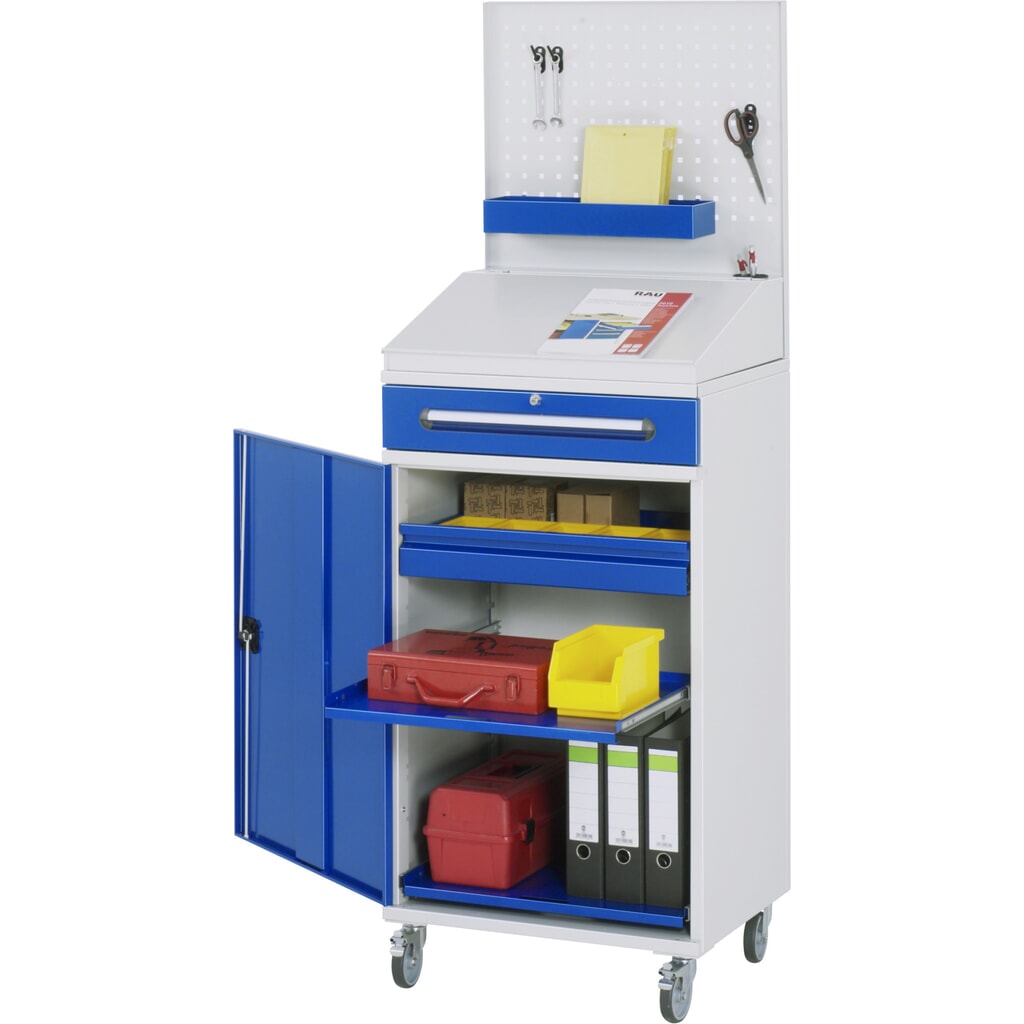 Immagine del prodotto: Leggio su ruote mobile RAU, HxBxT 1.235-1.895 x 650 x 520 mm, cassetti 1 x 80, 1 x 120 mm