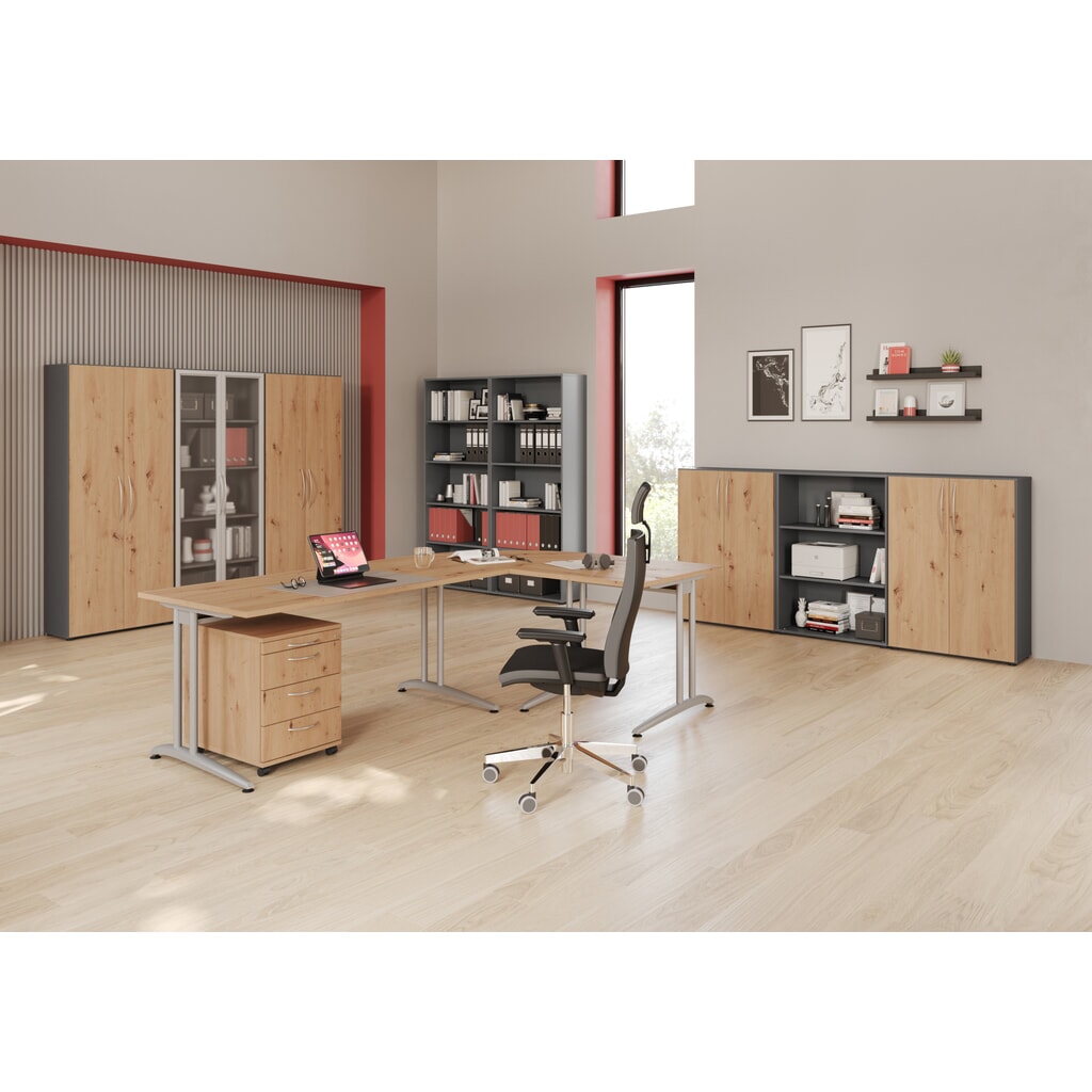 Scrivania da ufficio Hammerbacher Akzent, telaio con piedino a C, HxLxP 740 x 1.600 x 800 mm, grigio. Immagine del prodotto n. 2: Scrivania da ufficio Hammerbacher Akzent, telaio con piedino a C, HxLxP 740 x 1.600 x 800 mm, grigio.