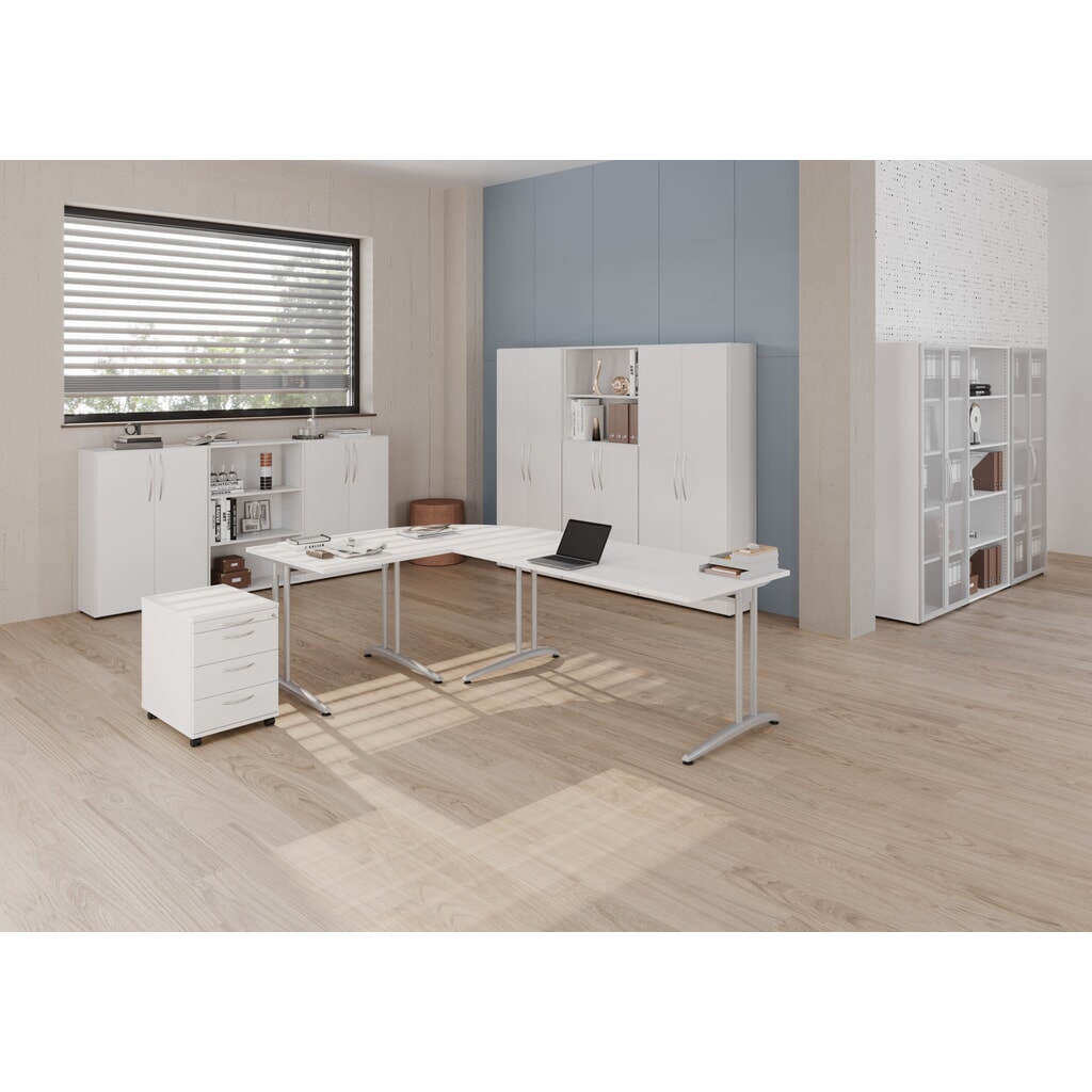 Scrivania da ufficio Hammerbacher Akzent, telaio con piedino a C, HxLxP 740 x 1.600 x 800 mm, grigio. Immagine del prodotto n. 3: Scrivania da ufficio Hammerbacher Akzent, telaio con piedino a C, HxLxP 740 x 1.600 x 800 mm, grigio.