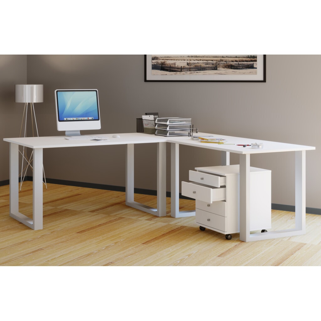 Immagine del prodotto n. 2: Scrivania ad angolo da ufficio VCM Lona, telaio a piedini a U, piani tavolo LxP 2.200 x 800 e 1.900 x 800 mm, bianco