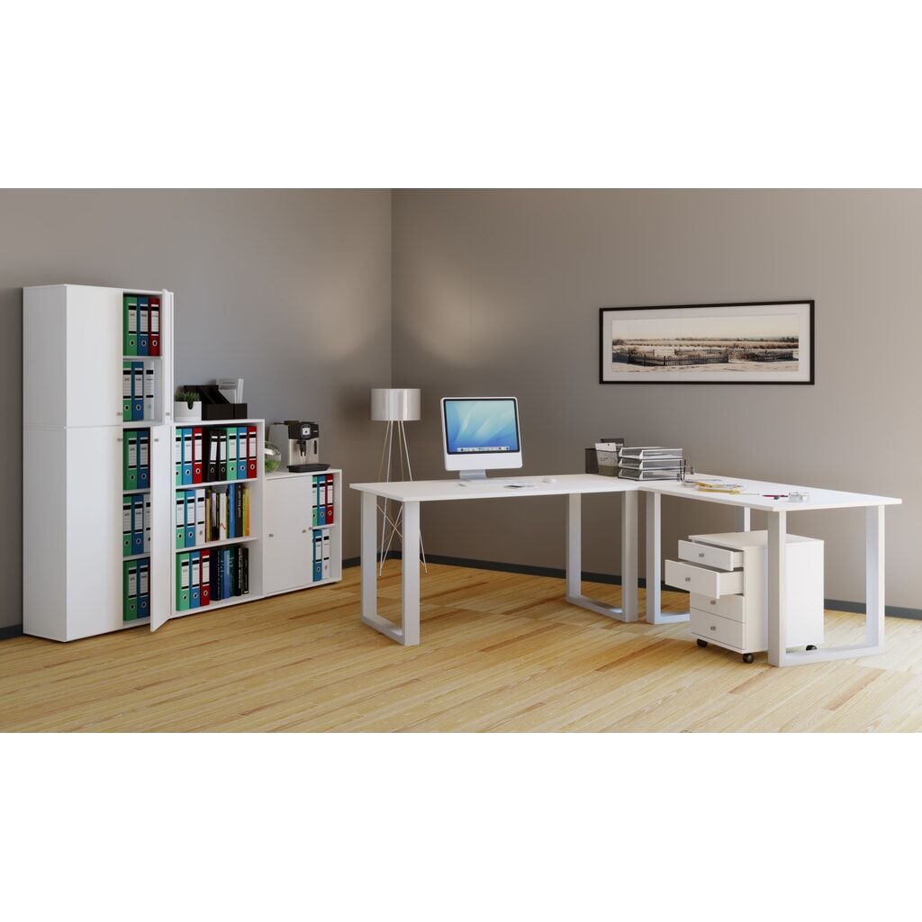 Immagine del prodotto n. 3: Scrivania ad angolo da ufficio VCM Lona, telaio a piedini a U, piani tavolo LxP 2.200 x 800 e 1.900 x 800 mm, bianco