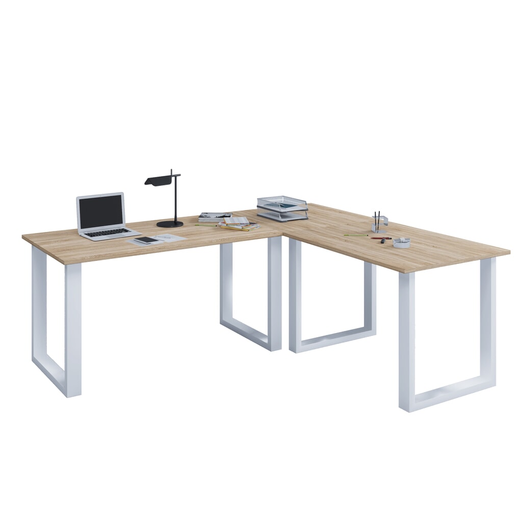 Immagine del prodotto: Scrivania ad angolo da ufficio VCM Lona, telaio a piedini a U, piani tavolo LxP 1.900 x 800 e 1.600 x 800 mm, rovere Sonoma