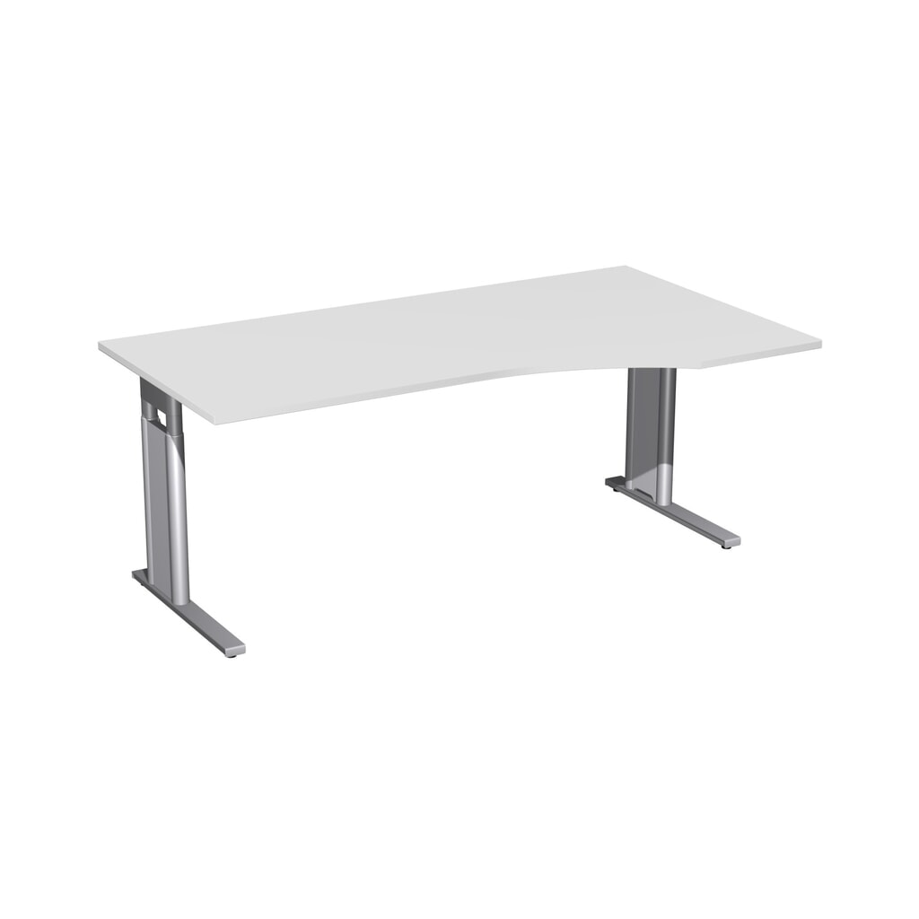 Immagine del prodotto: Geramöbel scrivania Profi regolabile manualmente in altezza, telaio con piedino a C, piano del tavolo a forma PC a destra, LxP 1.800 x 800/1.000 mm, grigio chiaro.