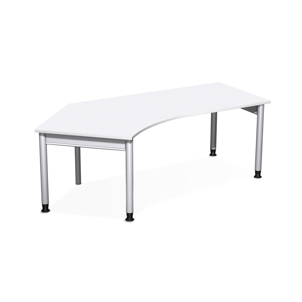 Immagine del prodotto: Geramöbel scrivania Profi regolabile manualmente in altezza, piano tavolo sagomato a 135° a sinistra, telaio a 4 piedini, LxP 2.166 x 1.130 mm, bianco