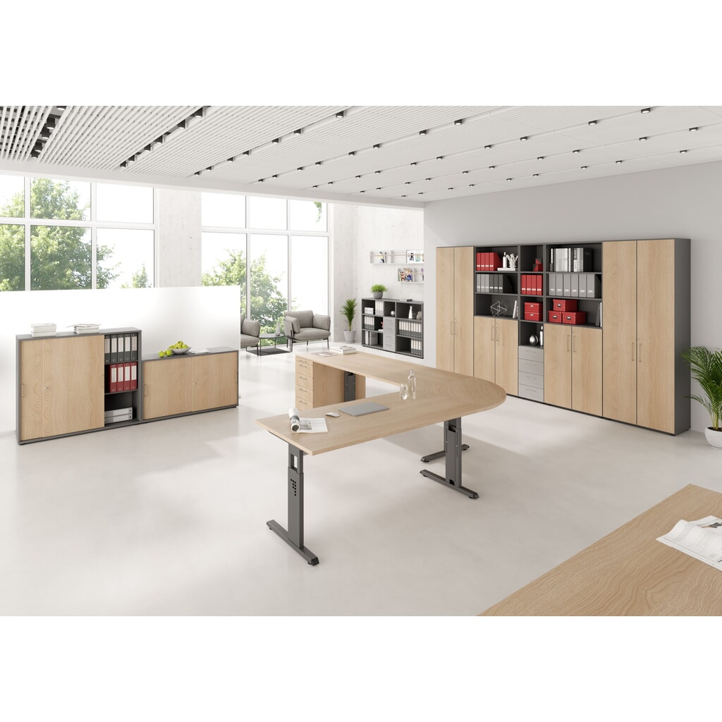 Immagine del prodotto n. 2: Scrivania regolabile manualmente in altezza Hammerbacher Solid, piedino a C, LxP 1.600 x 800 mm, grigio
