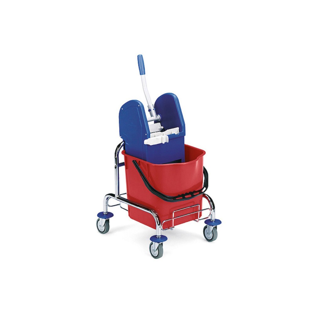 Immagine del prodotto: Secchio con carrello singolo cromo I, 1x 25 litri, strizzatore scopa lavapavimenti