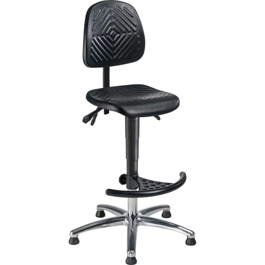 Immagine del prodotto: Sedia girevole da lavoro High-Level, altezza seduta 600-840 mm, base in acciaio cromato, piedini, poggiapiedi