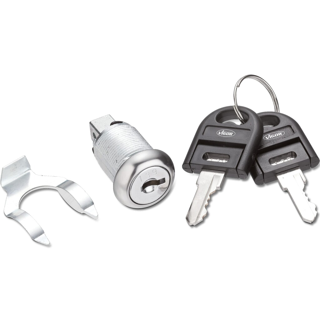 Serratura per carrelli utensili e banchi da lavoro VIGOR®, incluso di 2 chiavi Immagine del prodotto: Serratura per carrelli utensili e banchi da lavoro VIGOR®, incluso di 2 chiavi