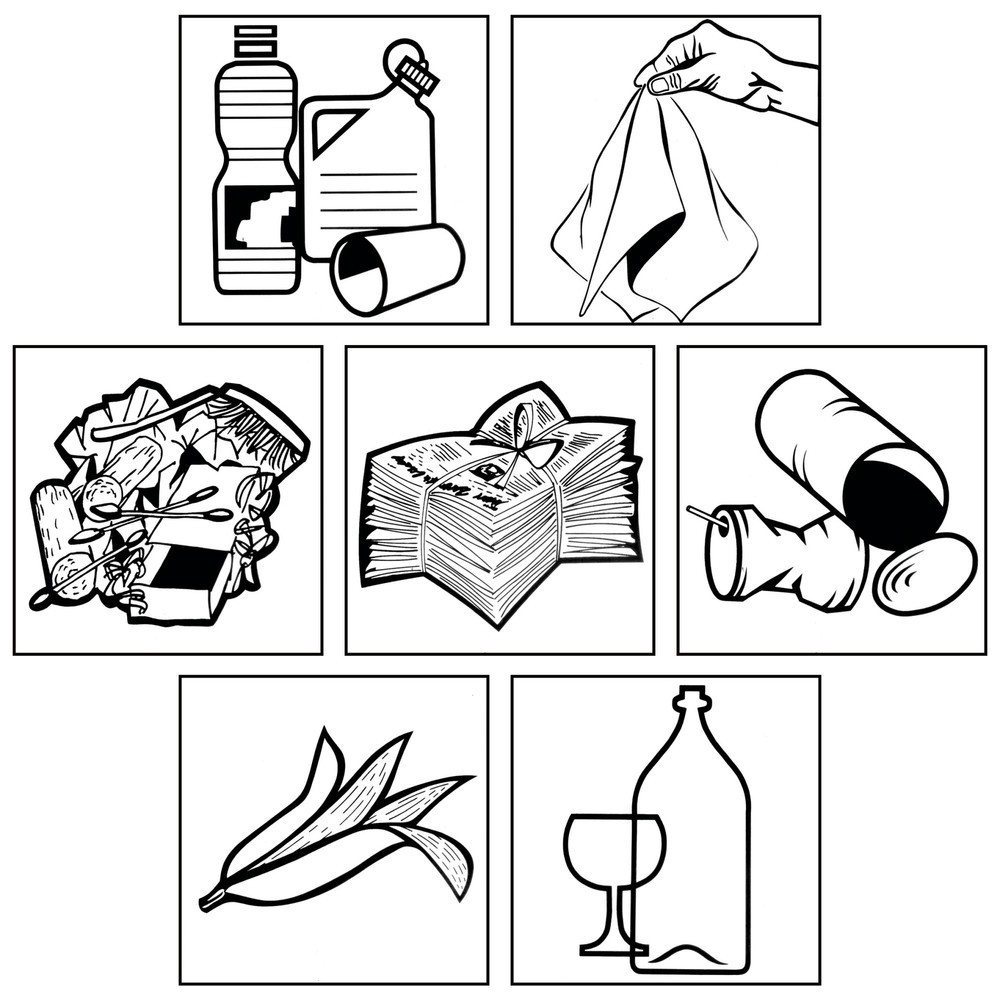 Immagine del prodotto: Set adesivi per contenitore di raccolta materiale riciclabile VAR®, quadrato, 7 pezzi/Unità di vend.