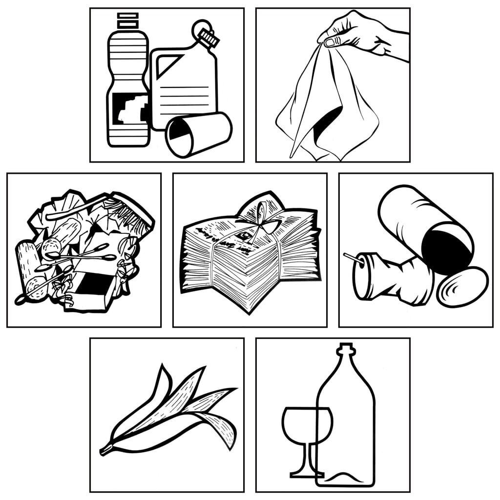 Set di adesivi per contenitore per materiali riciclabili VAR®, quadrato, 7 pz/SU Immagine del prodotto: Set di adesivi per contenitore per materiali riciclabili VAR®, quadrato, 7 pz/SU