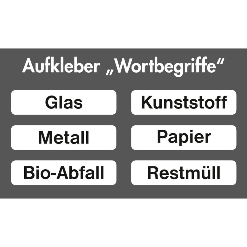 Immagine del prodotto: Set adesivi per contenitore per materiali riciclabili stumpf®, rettangolari, impermeabili, 6 pezzi/UV