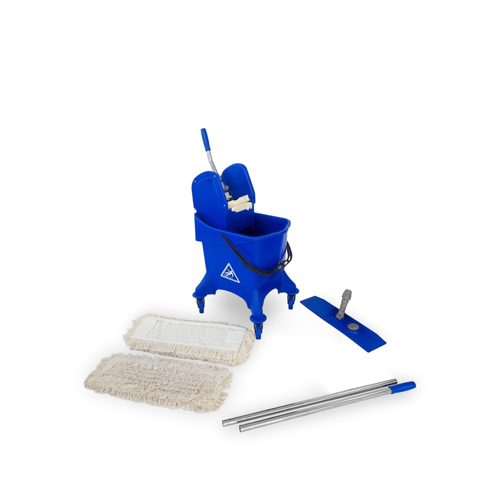 Immagine del prodotto n. 2: Set di base carrello per pulizie Steinbock®, secchio con carrello singolo da 30 litri, 5x lavapavimenti in cotone da 400 mm, manico cromato da 2 pezzi e supporto pieghevole