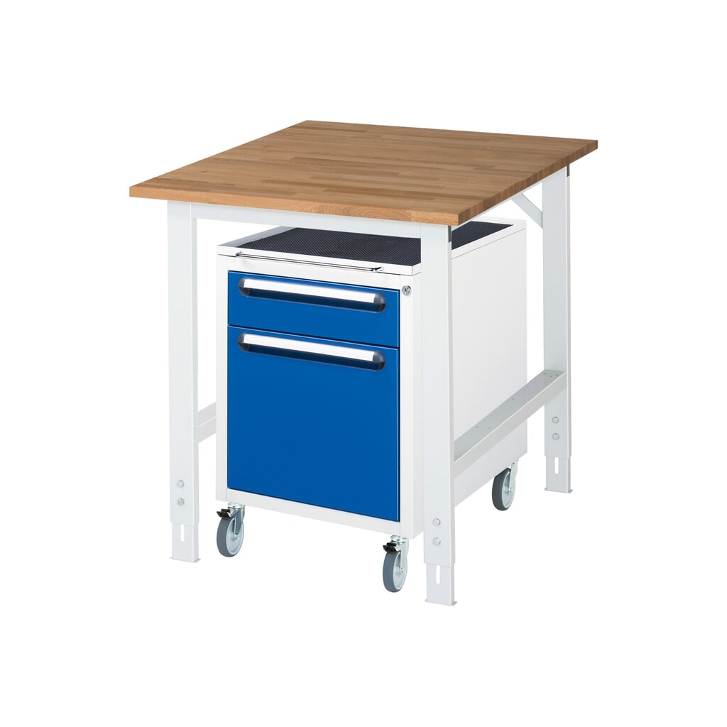 Set officina RAU TOM 2 pezzi, con tavolo da lavoro, AxLxP 760-1.080 x 750 x 1.000 mm, piano di lavoro in faggio massiccio, più contenitore su ruote con 2 cassetti, AxLxP 690 x 480 x 600 mm Immagine del prodotto: Set officina RAU TOM 2 pezzi, con tavolo da lavoro, AxLxP 760-1.080 x 750 x 1.000 mm, piano di lavoro in faggio massiccio, più contenitore su ruote con 2 cassetti, AxLxP 690 x 480 x 600 mm