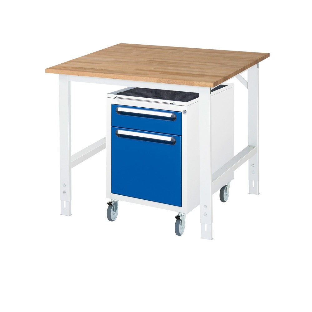 Immagine del prodotto: Set officina RAU TOM 2 pezzi, con tavolo da lavoro, AxLxP 760-1.080 x 1.000 x 1.000 mm, piano di lavoro in faggio massiccio, più contenitore su ruote con 2 cassetti, AxLxP 690 x 480 x 600 mm