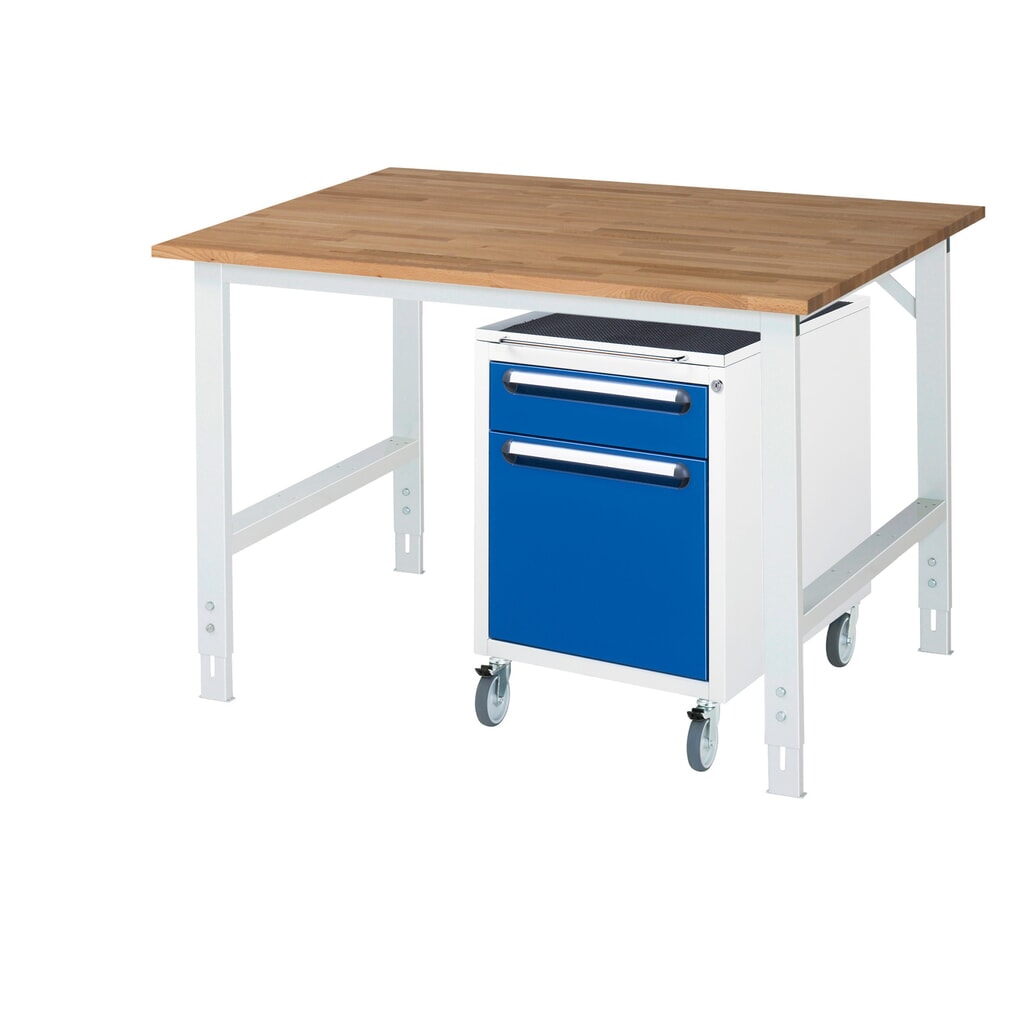 Set officina RAU TOM 2 pezzi, con tavolo da lavoro, AxLxP 760-1.080 x 1.250 x 1.000 mm, piano di lavoro in faggio massiccio, più contenitore su ruote con 2 cassetti, AxLxP 690 x 480 x 600 mm Immagine del prodotto: Set officina RAU TOM 2 pezzi, con tavolo da lavoro, AxLxP 760-1.080 x 1.250 x 1.000 mm, piano di lavoro in faggio massiccio, più contenitore su ruote con 2 cassetti, AxLxP 690 x 480 x 600 mm