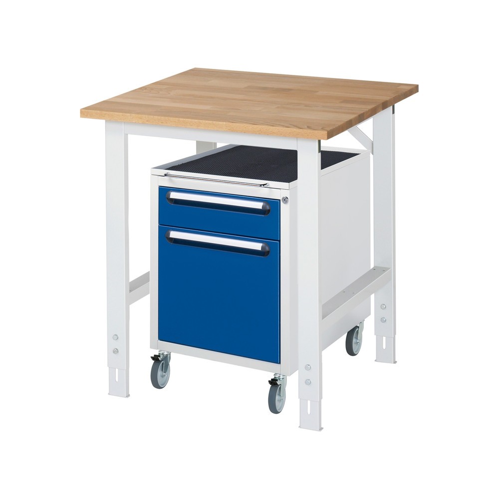 Immagine del prodotto n. 1: Set officina RAU TOM 2 pezzi, con tavolo da lavoro, AxLxP 760-1.080 x 750 x 800 mm, piano di lavoro in faggio massiccio, più contenitore su ruote con 2 cassetti, AxLxP 690 x 480 x 600 mm