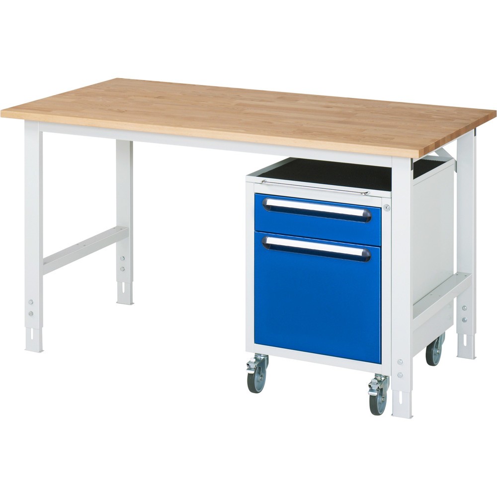 Immagine del prodotto: Set officina RAU TOM 2 pezzi, con tavolo da lavoro, AxLxP 760-1.080 x 1.500 x 800 mm, piano di lavoro in faggio massiccio, più contenitore su ruote con 2 cassetti, AxLxP 690 x 480 x 600 mm