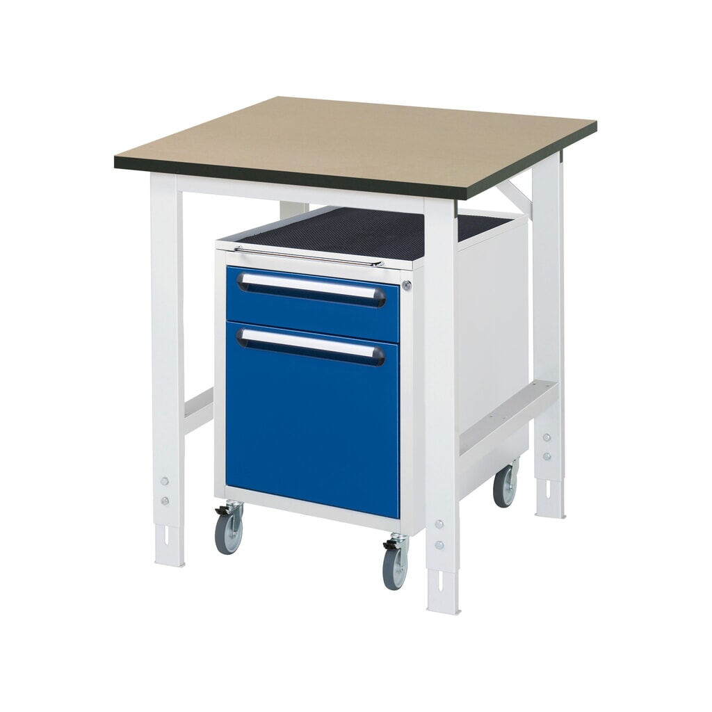 Set officina RAU TOM 2 pezzi, con tavolo da lavoro, AxLxP 760-1.080 x 750 x 800 mm, piano di lavoro in MDF, più contenitore su ruote con 2 cassetti, AxLxP 690 x 480 x 600 mm Immagine del prodotto n. 1: Set officina RAU TOM 2 pezzi, con tavolo da lavoro, AxLxP 760-1.080 x 750 x 800 mm, piano di lavoro in MDF, più contenitore su ruote con 2 cassetti, AxLxP 690 x 480 x 600 mm