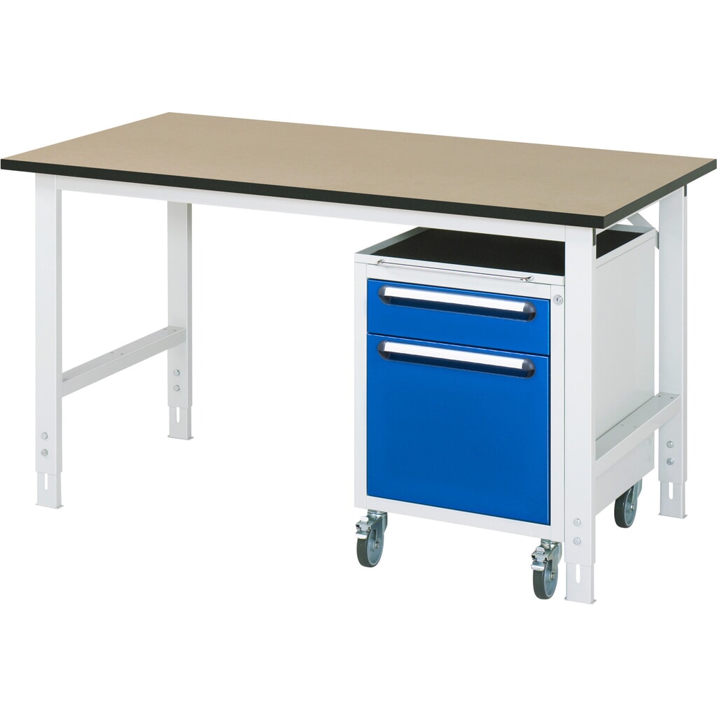 Set officina RAU TOM 2 pezzi, con tavolo da lavoro, AxLxP 760-1.080 x 1.500 x 800 mm, piano di lavoro in MDF, più contenitore su ruote con 2 cassetti, AxLxP 690 x 480 x 600 mm Immagine del prodotto: Set officina RAU TOM 2 pezzi, con tavolo da lavoro, AxLxP 760-1.080 x 1.500 x 800 mm, piano di lavoro in MDF, più contenitore su ruote con 2 cassetti, AxLxP 690 x 480 x 600 mm