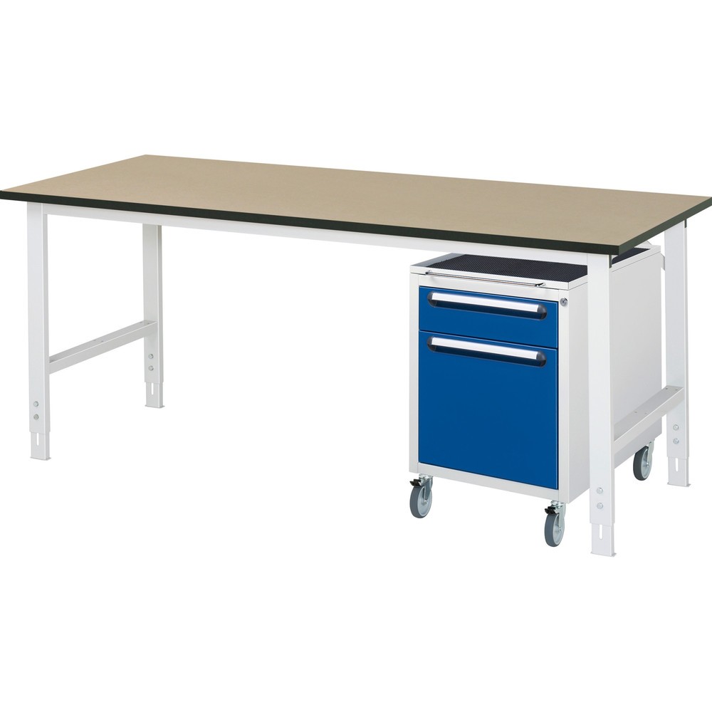 Immagine del prodotto n. 1: Set officina RAU TOM 2 pezzi, con tavolo da lavoro, AxLxP 760-1.080 x 2.500 x 800 mm, piano di lavoro in MDF, più contenitore su ruote con 2 cassetti, AxLxP 690 x 480 x 600 mm