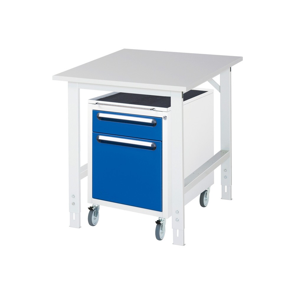 Immagine del prodotto n. 1: Set officina RAU TOM 2 pezzi, con tavolo da lavoro, AxLxP 760-1.080 x 750 x 1.000 mm, piano di lavoro con rivestimento in melamina, più contenitore su ruote con 2 cassetti, AxLxP 690 x 480 x 600 mm