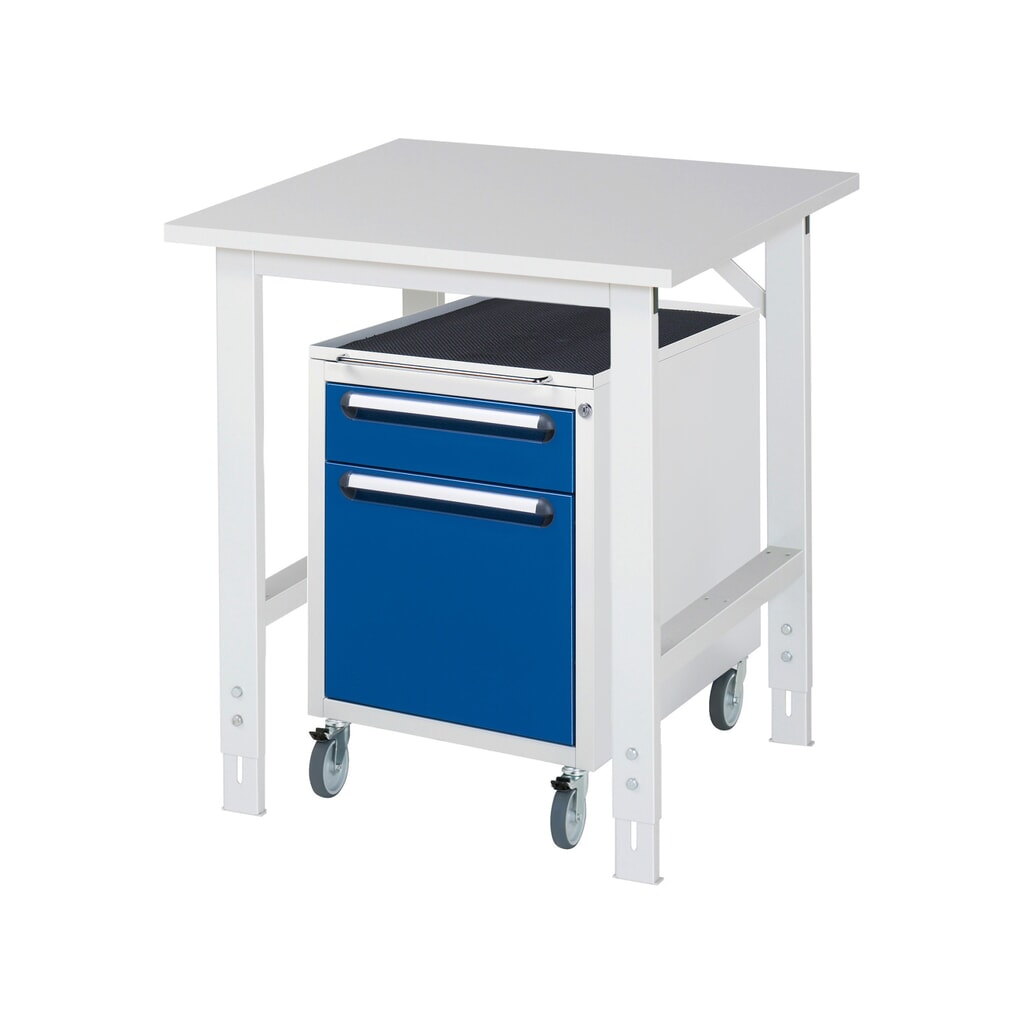 Set officina RAU TOM 2 pezzi, con tavolo da lavoro, AxLxP 760-1.080 x 750 x 800 mm, piano di lavoro con rivestimento in melamina, più contenitore su ruote con 2 cassetti, AxLxP 690 x 480 x 600 mm Immagine del prodotto: Set officina RAU TOM 2 pezzi, con tavolo da lavoro, AxLxP 760-1.080 x 750 x 800 mm, piano di lavoro con rivestimento in melamina, più contenitore su ruote con 2 cassetti, AxLxP 690 x 480 x 600 mm