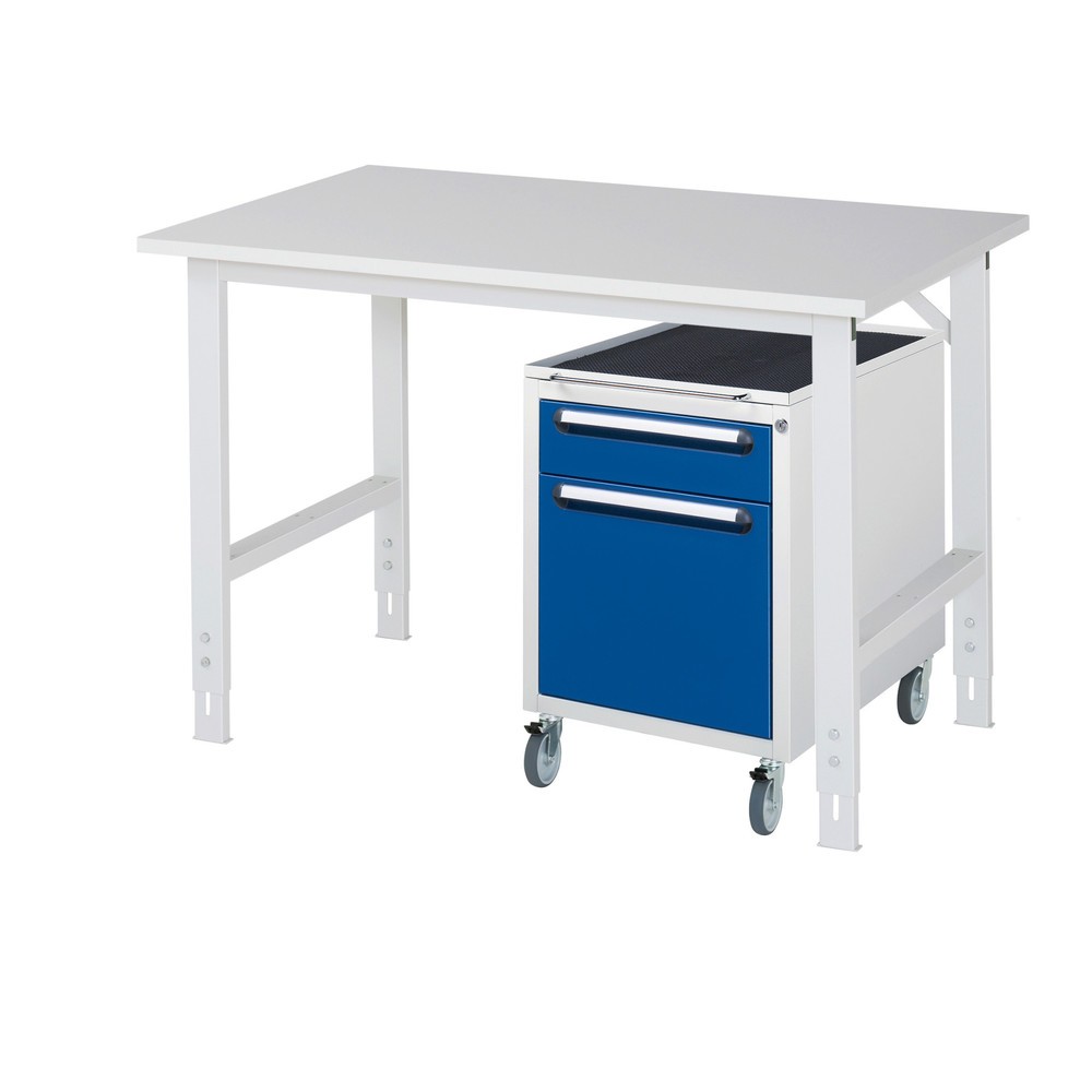 Immagine del prodotto: Set officina RAU TOM 2 pezzi, con tavolo da lavoro, AxLxP 760-1.080 x 1.250 x 800 mm, piano di lavoro con rivestimento in melamina, più contenitore su ruote con 2 cassetti, AxLxP 690 x 480 x 600 mm
