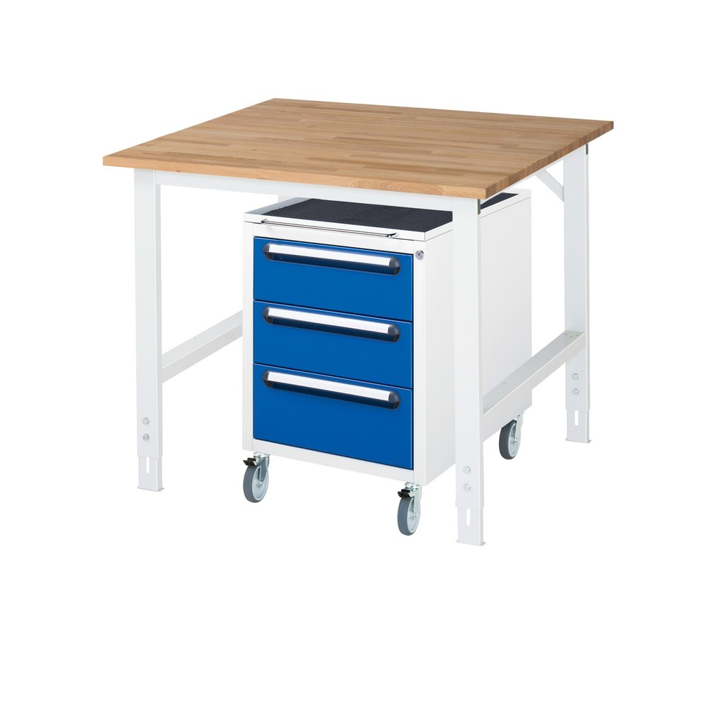 Immagine del prodotto: Set officina RAU TOM 2 pezzi, con tavolo da lavoro, AxLxP 760-1.080 x 1.000 x 1.000 mm, piano di lavoro in faggio massiccio, più contenitore su ruote con 3 cassetti, AxLxP 690 x 480 x 600 mm