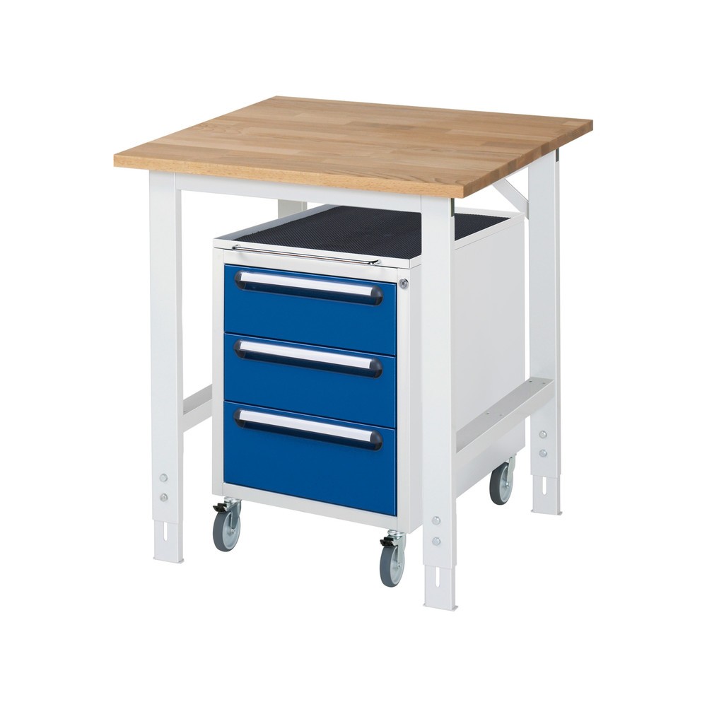 Immagine del prodotto n. 1: Set officina RAU TOM 2 pezzi, con tavolo da lavoro, AxLxP 760-1.080 x 750 x 800 mm, piano di lavoro in faggio massiccio, più contenitore su ruote con 3 cassetti, AxLxP 690 x 480 x 600 mm